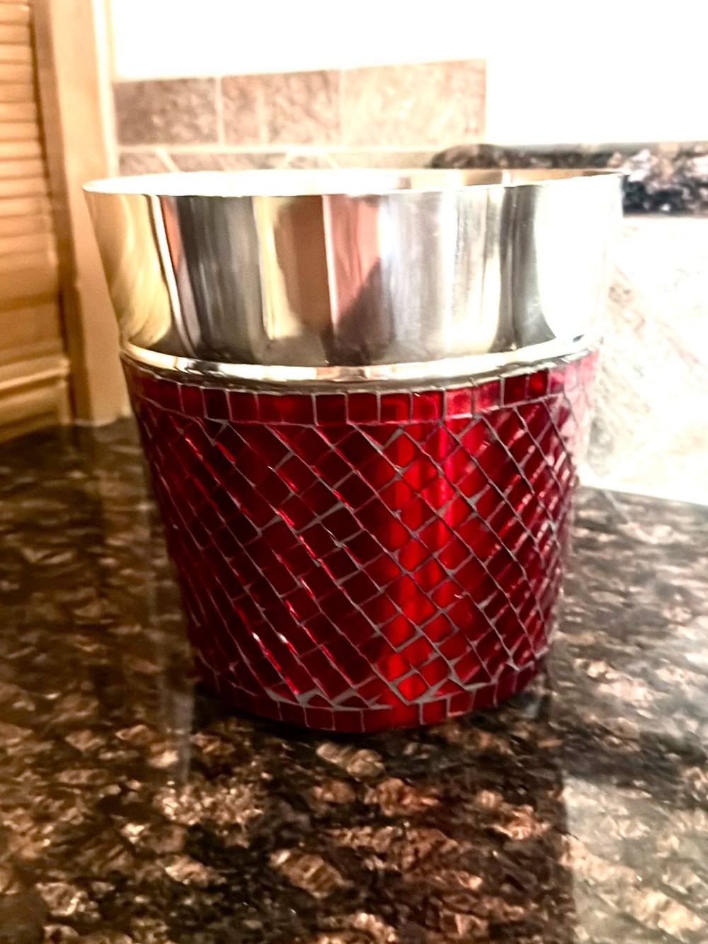 NWT Pier 1 Red Mosaic & Stainless Steel Champagne Bucket